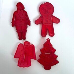 HRM Red Plastic Christmas Cookie Cutters Rare Santa Gingerbrad Man Angle Tree
